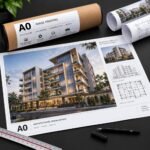 A0 image printing colour print of an architectural visualisation with drawing tube