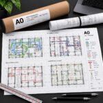 A0 MEP drawings print with HVAC, plumbing, fire fighting and electrical layouts