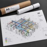 A0 MEP coordination drawing print with colour-coded services
