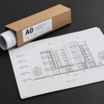 A0 architectural elevation drawing print with cardboard packing box