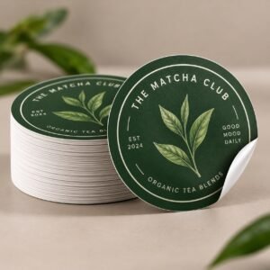 Round custom stickers - The Matcha Club design, stack with one sticker peeling