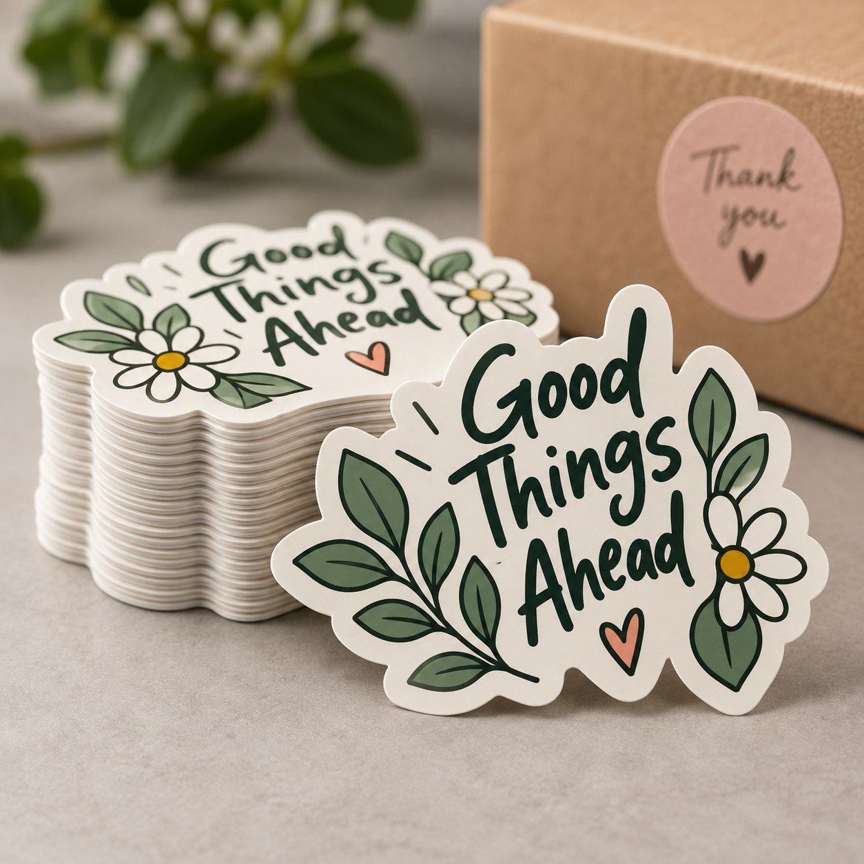 Die-cut custom shape stickers - Good Things Ahead design