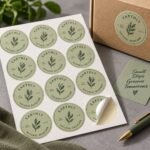 Round sticker sheet with one sticker peeling - Earthly Natural Skincare design